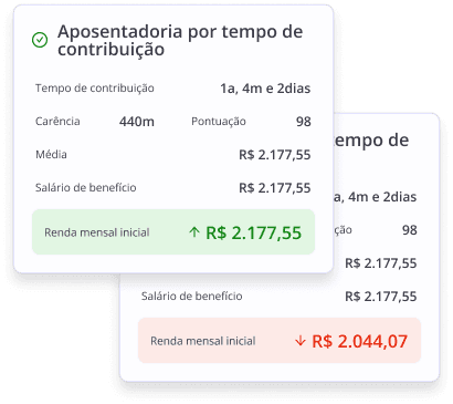 Demonstração de opções dentro de cálculos previdenciários