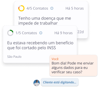 Demonstração de chat demosntrando casos previdenciários