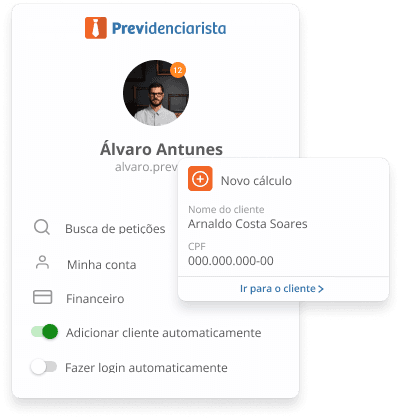 Imagem de um card de perfil e um cálculo em 1 clique