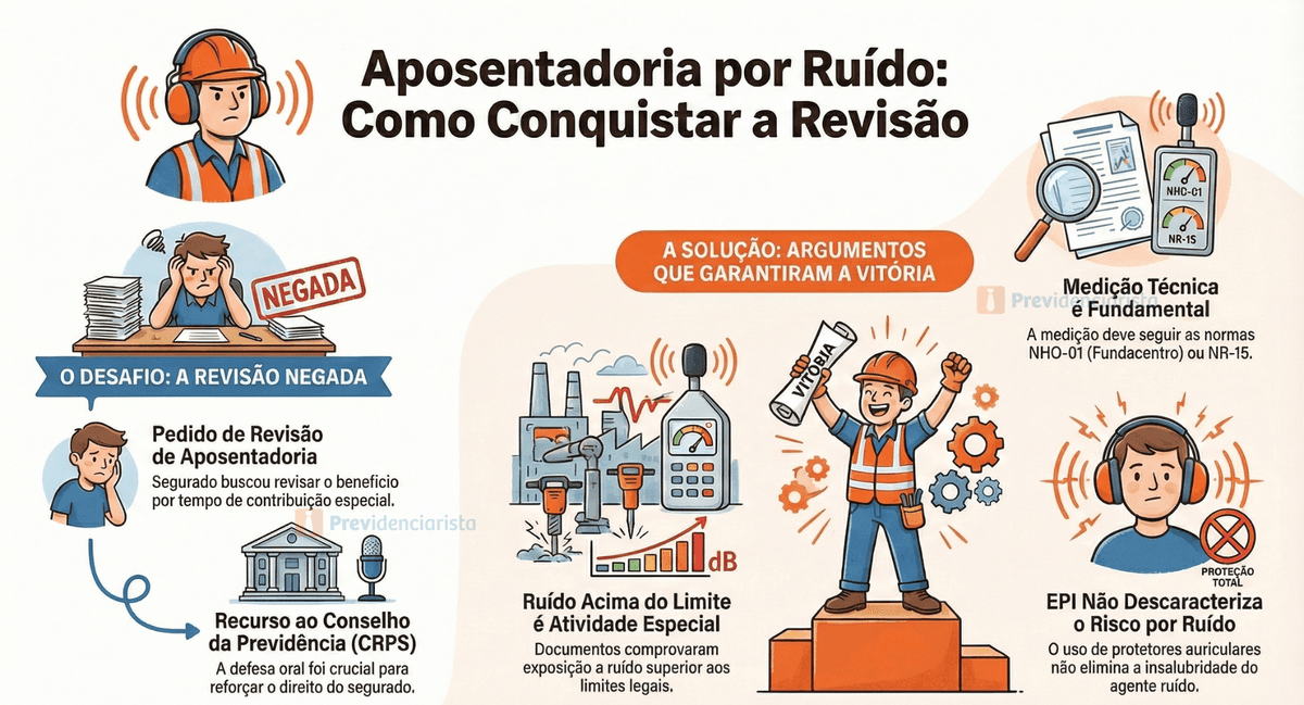 infográfico explicando a revisão de aposentadoria por ruído