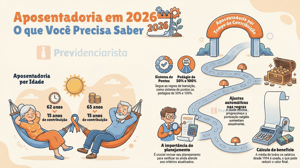 infográfico que explica como solicitar aposentadoria em 2026