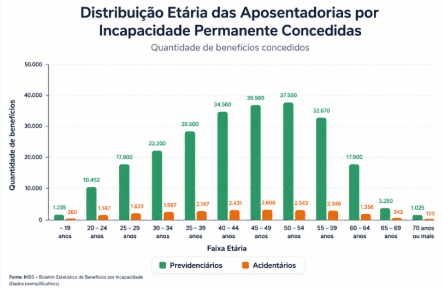 distribuição etária das aposentadorias
